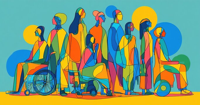 Inclusive diversity with ethnicity, races and cultures outline concept. Equality and unity for all society without discrimination or prejudice vector illustration. Disabled and handicapped integration