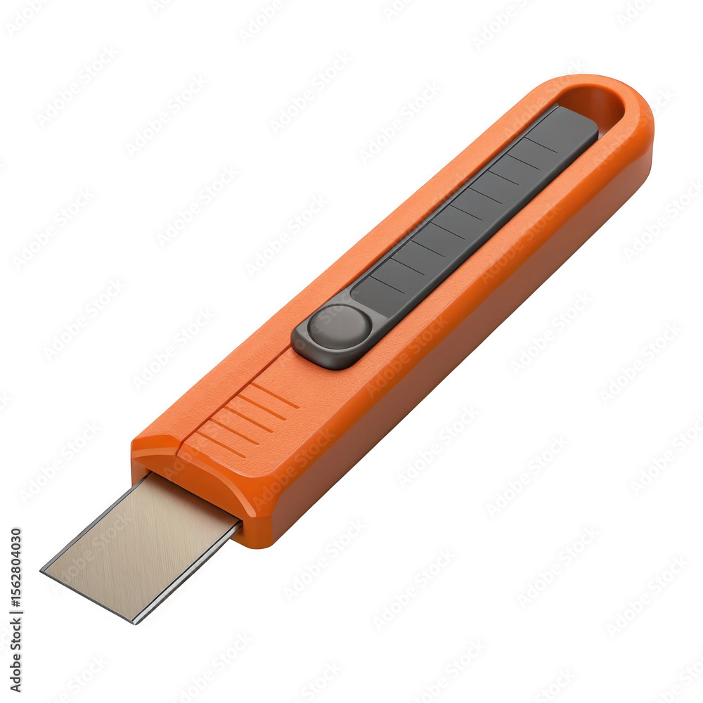Poster 3d utility knife with orange handle isolated on transparent background