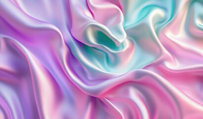 Obraz premium Close-up of draped, shimmering fabric in pastel shades of pink and teal