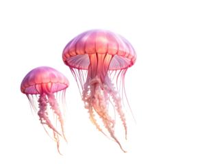 Elegant jellyfish in soft shades of pink gently gliding through a serene, painterly
