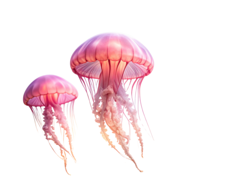 Elegant jellyfish in soft shades of pink gently gliding through a serene, painterly
