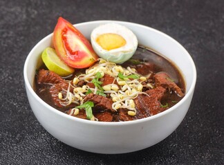 Rawon is a typical Indonesian dish originating from Ponorogo, East Java, which is a black meat soup with a mixture of special spices using kluwek.