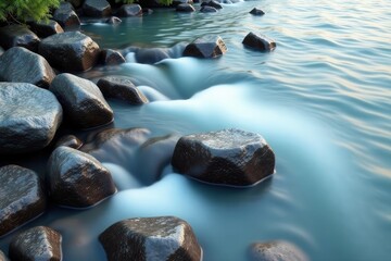 Fototapeta premium Smooth, grey river stones; textured background , texture, stones, geology