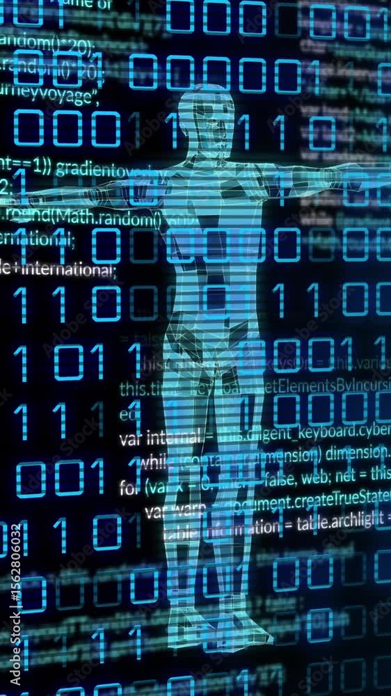 Poster animation of data processing over human body and binary coding