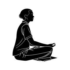 Silhouette of a person meditating in a seated cross legged position with hands in a mudra gesture