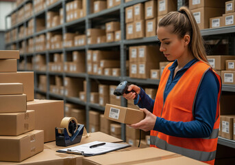 Warehouse stocker scanning a barcode on a box
