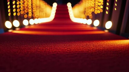 Gala premiere with illuminated red carpet and sparkling lights at night, red carpet with lights for gala premiere