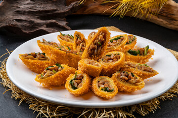 Fried egg rolls with pork and chives