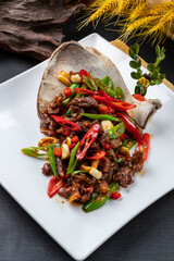 Hunan style spicy stir-fried pork with double peppers