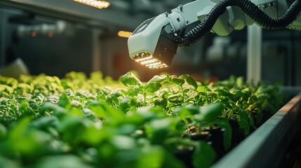 An AI-driven robotic farming system cultivating futuristic crops