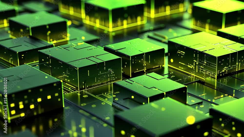 Poster Green computer code abstraction created with seamless geometric patterns and digital effects in a futuristic setting, Green computer code abstraction Seamless 3D