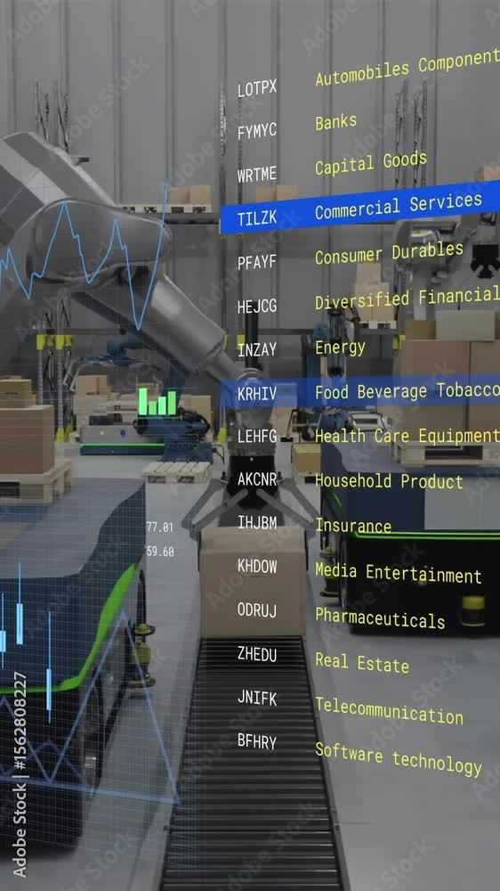 Poster animation of screen with data processing over warehouse