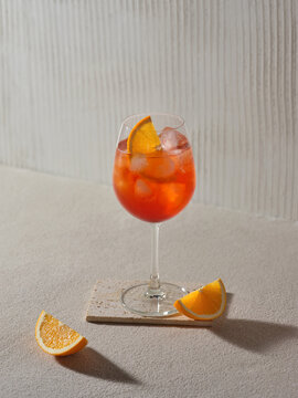Elegant aperol spritz with ice and orange slices