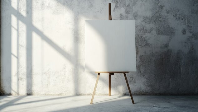 Blank canvas on easel in sunlit room (1)