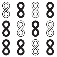 Fototapeta premium Infinite loop designs fill this classic template, a collection of graphic black and white eight symbols.