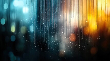 Abstract Rain Texture with Vibrant Color Contrast and Bokeh Light