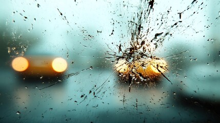Abstract View of Raindrops on Glass with Blurred Lights Behind