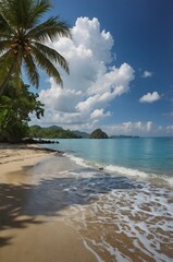Tropical beach with palm tree, and paradise Caribbean.