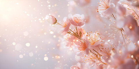 Soft Pink Cherry Blossom Flowers with Sparkling Light in Spring