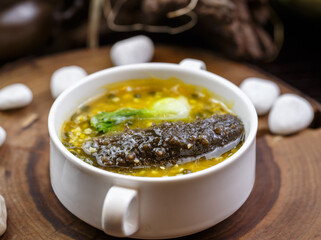 Cantonese style braised sea cucumber with barley