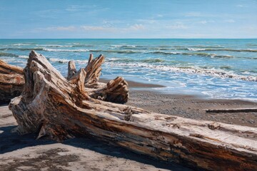 Driftwood on a sandy beach (1)