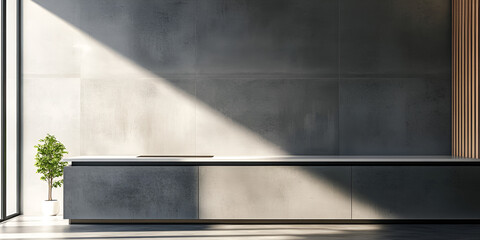 Modern Minimalist Kitchen Interior with Natural Light and Concrete Wall