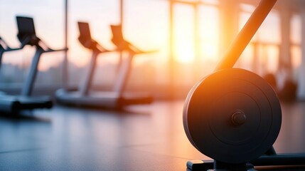 Fitness Equipment in a Modern Gym at Sunrise with Natural Light
