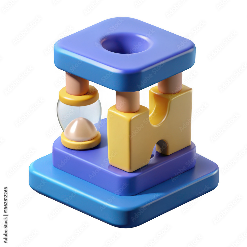 Poster 3d abstract hourglass and blocks structure isolated on transparent background