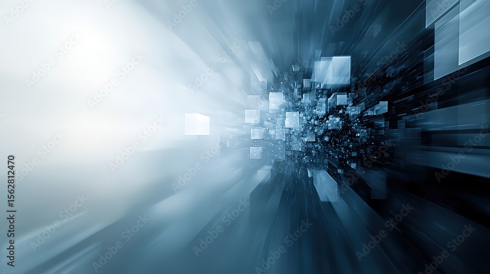 Poster abstract blue background with cubes and blur effect for design