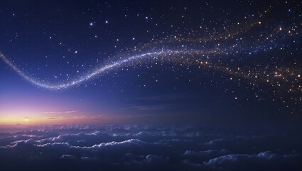 Naklejka premium Starry Night Sky Over Clouds.