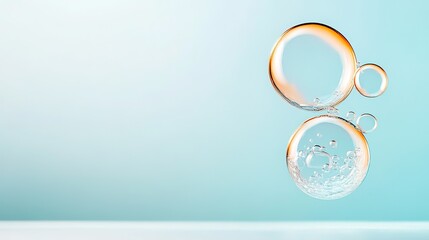 Transparent Soap Bubbles Floating Against a Soft Blue Background