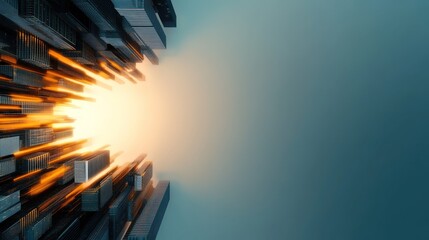 Futuristic City Skyline with Dynamic Light Effects at Dusk