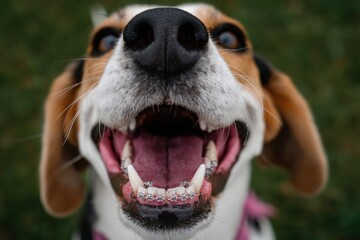 Close-up of a Beagle's mouth