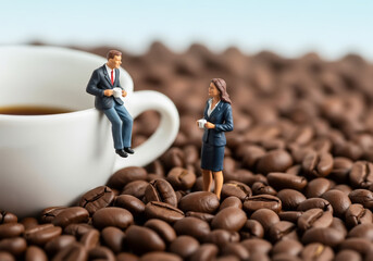 Miniature figures work from home, The power of coffee