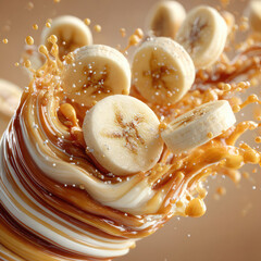 Close-Up of Banana Toffee Taking Up the Lower Third on Transparent Background

