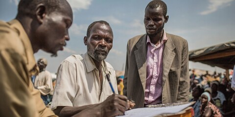 South Sudanese human rights attorneys assisting refugees in displacement camps, South Sudan. High quality