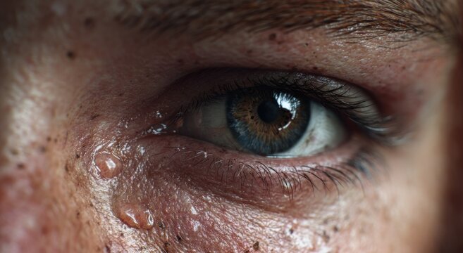 Close-up of a sweaty eye - Powered by Adobe