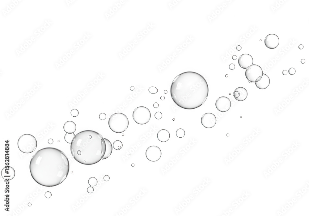 Poster transparent bubbles isolated on transparent background float diagonally, creating a clean and fresh 