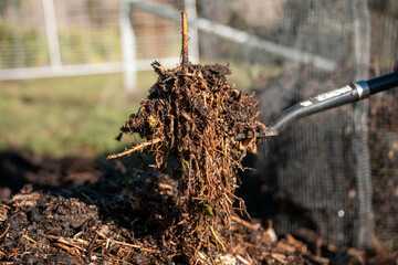 Compost pile, organic thermophilic compost turning in Tasmania Australia