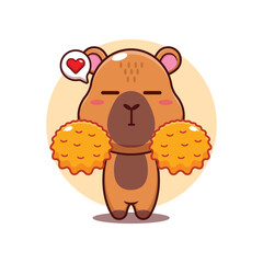 Cute cheerleader capybara cartoon vector illustration