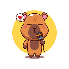 Cute capybara holding microphone cartoon vector illustration