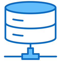 Obraz premium Server Storage Blue Fill Outline Icon Vector Design - Centralized database with connected network node, illustrating server or centralized storage