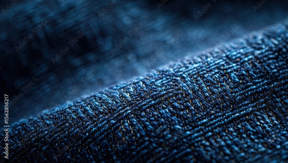 Poster close-up of deep blue textile with textured weave, showing subtle shadows and folds