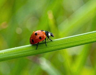 Ladybug on Green Grass Blade
