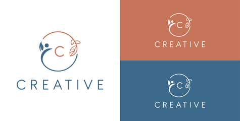 Vector abstract logo design template in trendy linear minimalist style - initial with leaf - cosmetic symbol