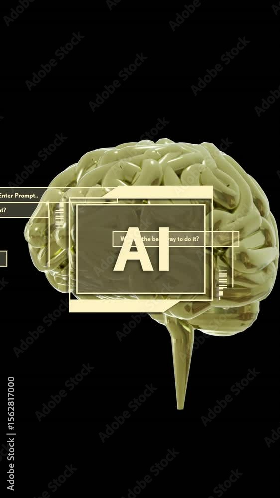 Poster animation of human brain and ai data processing over black background