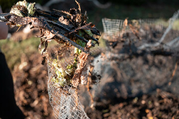 Compost pile, organic thermophilic compost turning in Tasmania Australia