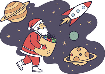 Santa In Outer Space Delivering Gifts