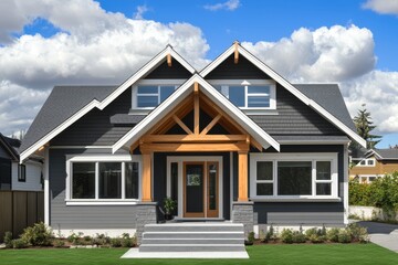 Modern Farmhouse Exterior Under Sunny Sky