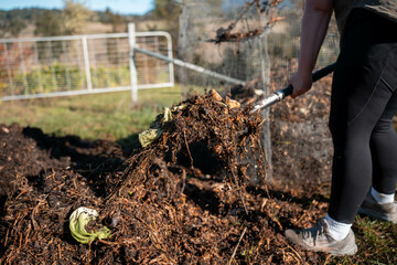 Compost pile, organic thermophilic compost turning in Tasmania Australia